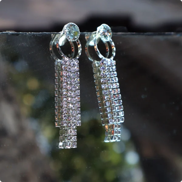 Dazzling Silver Crystal Tassel Earrings - Image 3