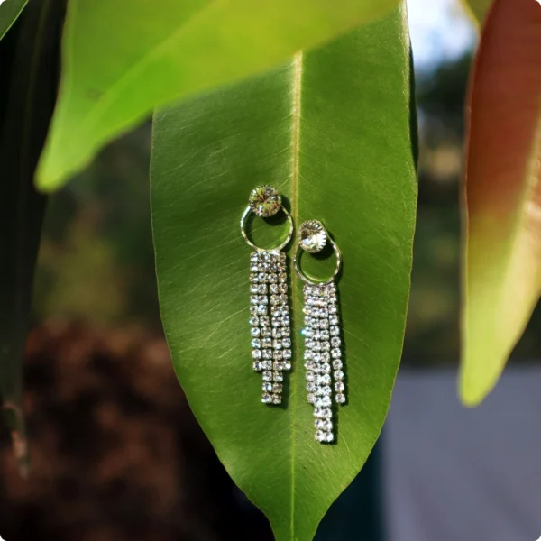 Dazzling Silver Crystal Tassel Earrings - Image 2